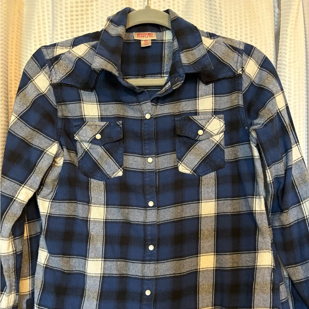 MOSSIMO Western Plaid Pearl Snap Western JR Large Blue Plaid